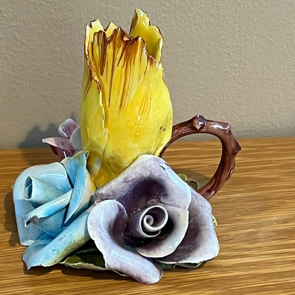 VTG Italian Capodimonte Style Hand Painted Porcelain Rose Candleholder 3.5” X 4” - Picture 11 of 11